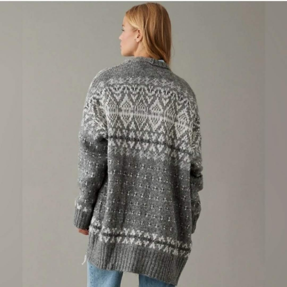 Oversized Fair Isle Open Cardigan - Picture 4 of 9